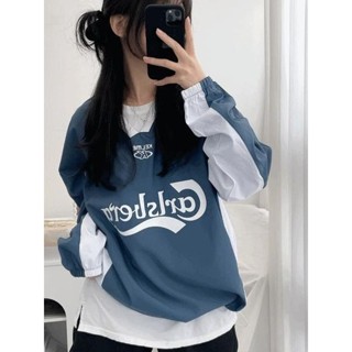 Codibook｜韓國 lipkko 運動風印花寬鬆V領大學T［預購］長袖上衣 大學T 女裝