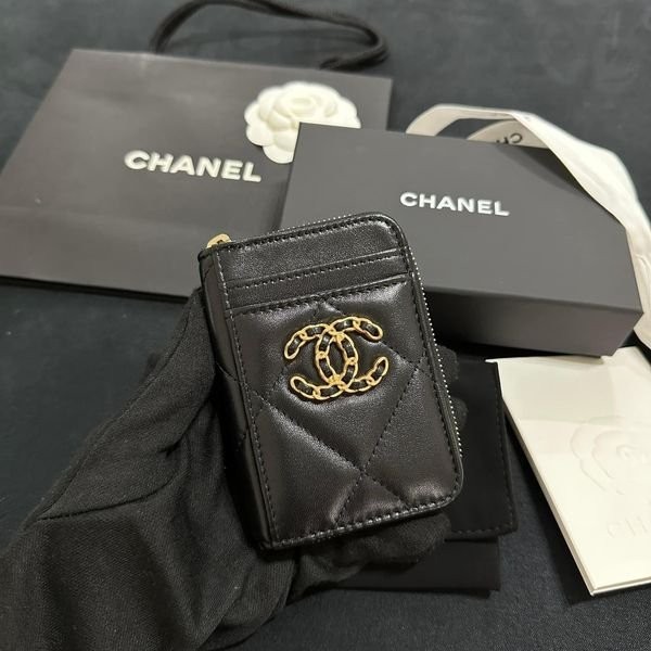 二手 Chanel 19拉鍊零錢包（金釦）新版晶片款