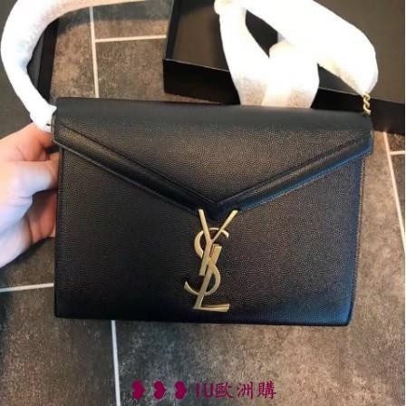 AK店二手SAINT LAURENT YSL 532750 Cassandra 雙鏈包 郵差包風琴包翻蓋包斜背包斜