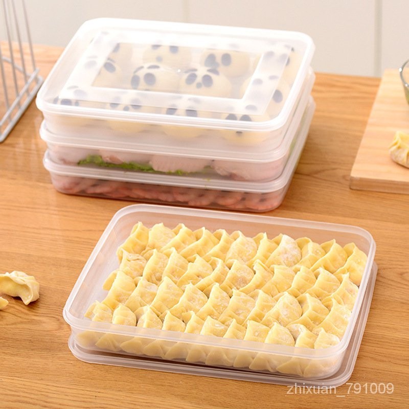 速凍餃子盒透明帶蓋中式水餃託盤可微波爐燒烤盒子冰箱保鮮收納盒