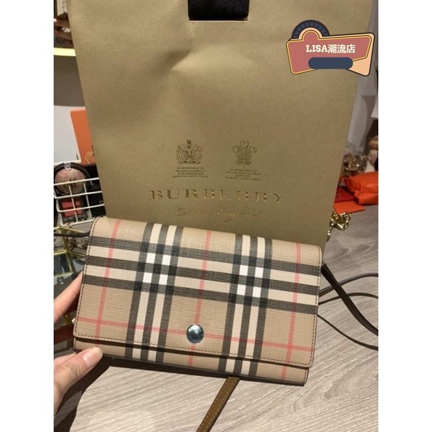 【二手】Burberry 女士長款 格子翻蓋 錢夾 長夾 黑色 紅色 灰色 40600851