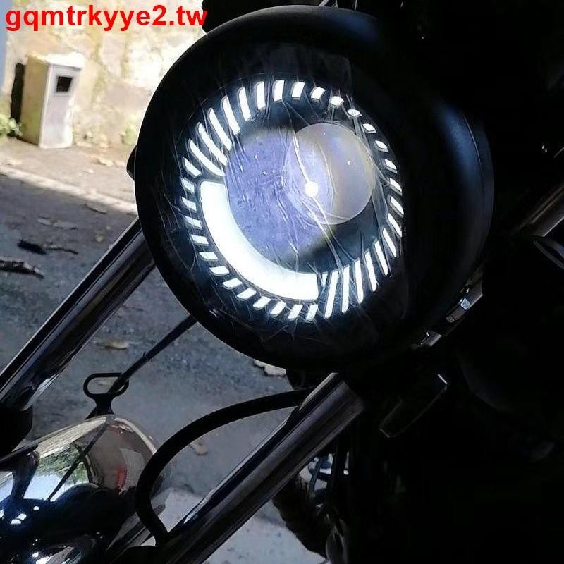 🌸暢銷🌸摩托車LED前大燈摩托車改裝復古前大燈GN天使眼頭燈LED金屬大燈