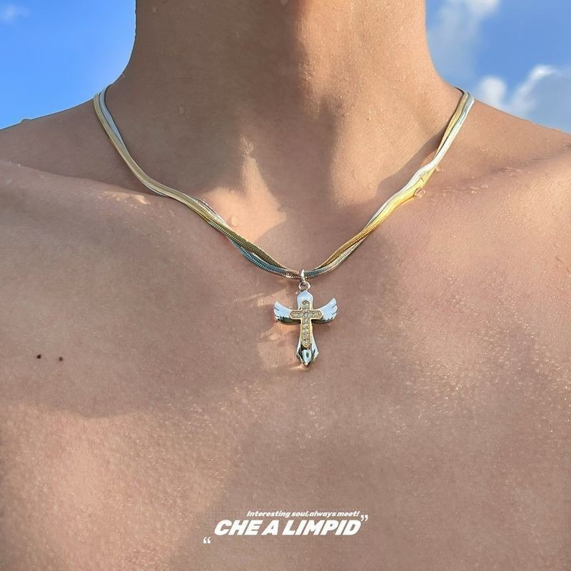 CHEALIMPID/.救贖-間金雙層十字架嘻哈小眾高級感鈦鋼輕奢項鍊