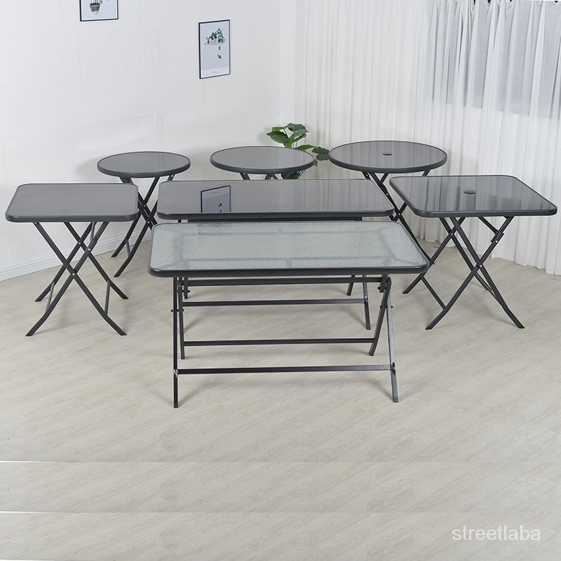 【爆款 熱銷】折疊鋼化玻璃桌餐桌戶外桌水紋玻璃桌傢用商用戶外商用折疊式桌子 RY60