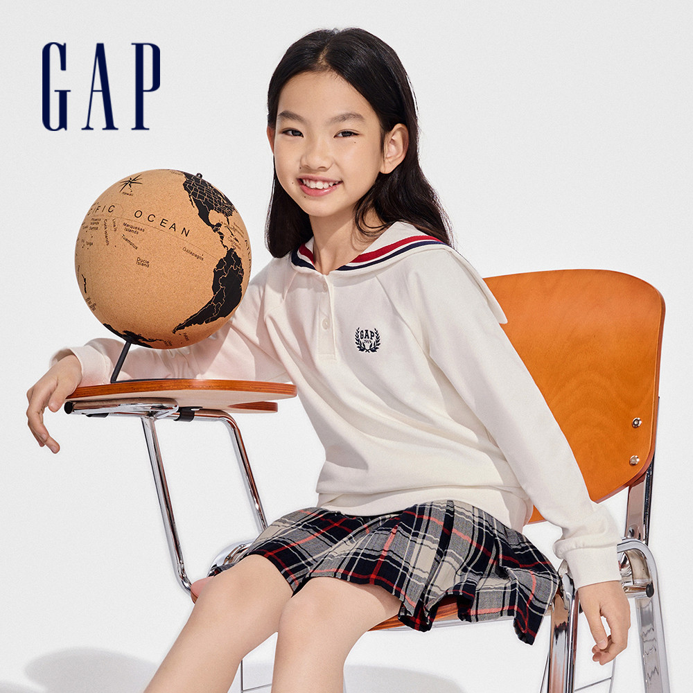 Gap 女童裝 Logo翻領大學T-白色(890212)
