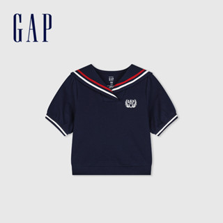 Gap 女幼童裝 Logo印花翻領短袖T恤-海軍藍(890342)