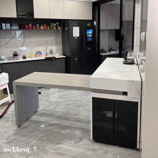 【品質傢俱】工廠直銷/含運/低價/旋轉可伸縮島臺餐桌一體家用廚房巖板高階定製輕奢水槽多功能導臺