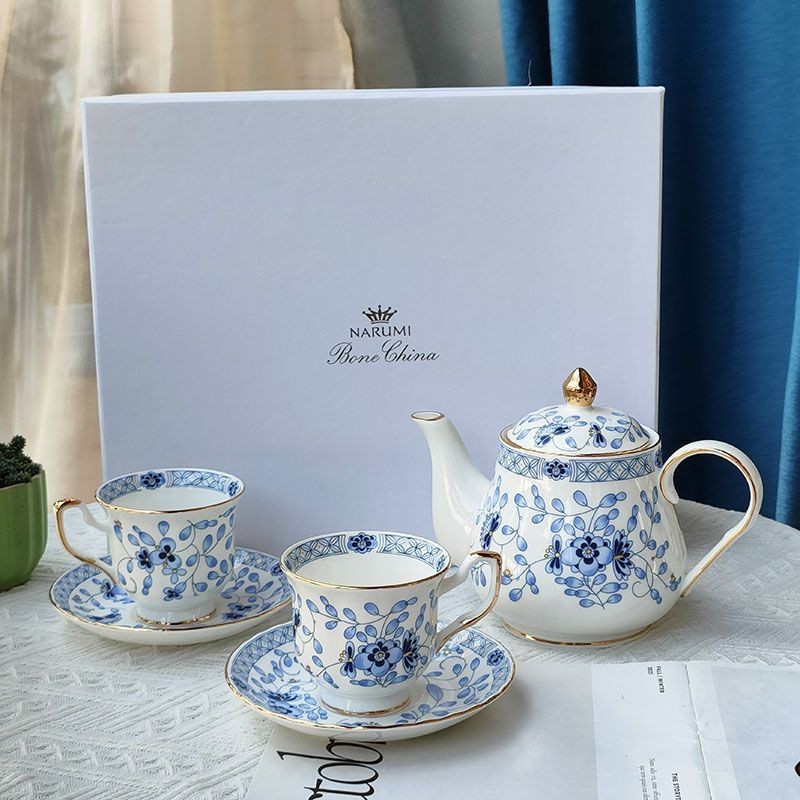 日本Narumi鳴海米蘭諾骨瓷青花咖啡杯碟中式復古茶杯新婚喬遷禮物