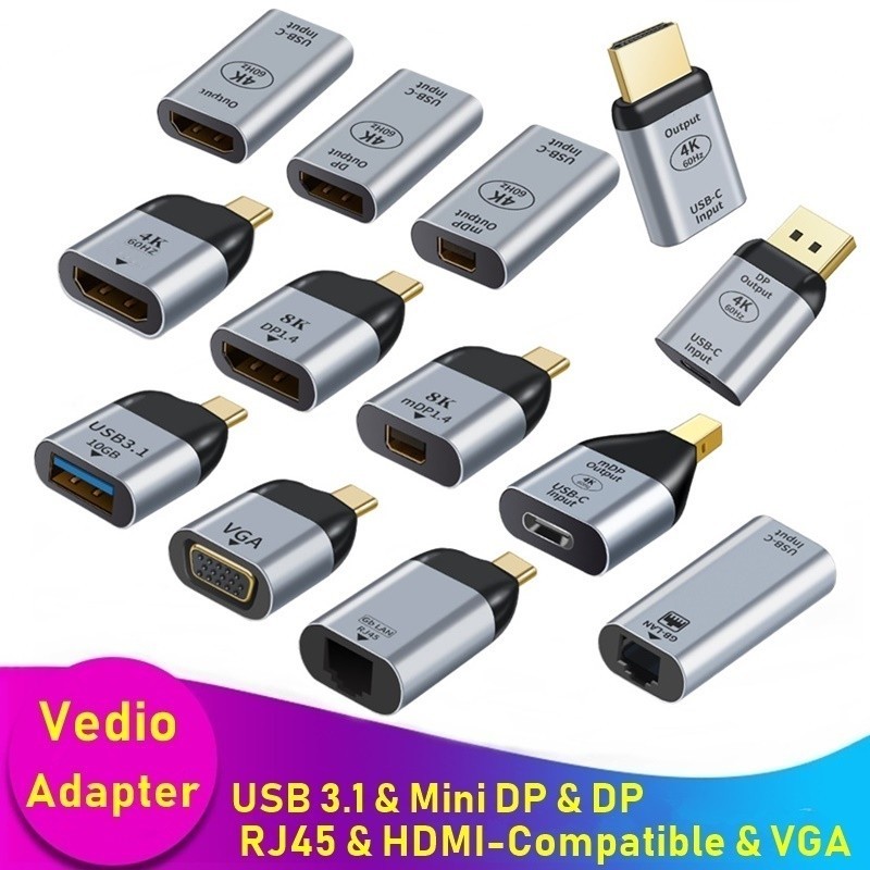 ♔Usb C 型適配器公頭轉 USB/HDMI 兼容/DP/VGA/Mini DP/RJ45