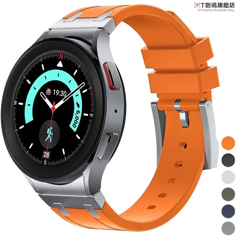 GT-SAMSUNG 適用於三星 Galaxy watch 6 5 4 44mm 43mm 無間隙運動軟錶帶 Galax