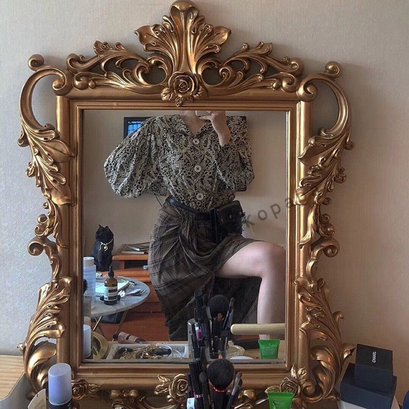 【破損包賠 免稅】複古歐式梳妝鏡寫真拍照裝飾鏡攝影鏡子自拍網紅鏡奢華做舊壁爐鏡 GE66