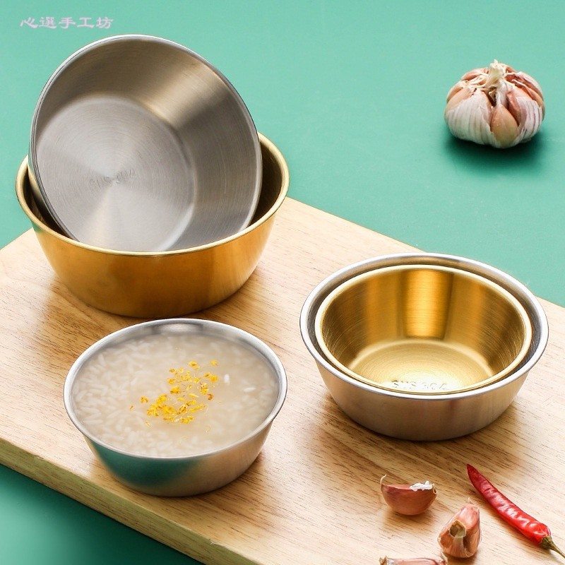 韓式304不銹鋼米酒碗金色帶把手熱涼酒碗料理小喫碗西餐廳調料碗