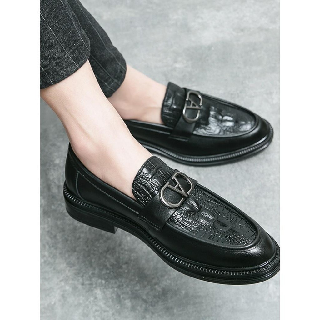 Big size leisure Men Leather shoes壓花石頭紋復古拼色休閑皮鞋