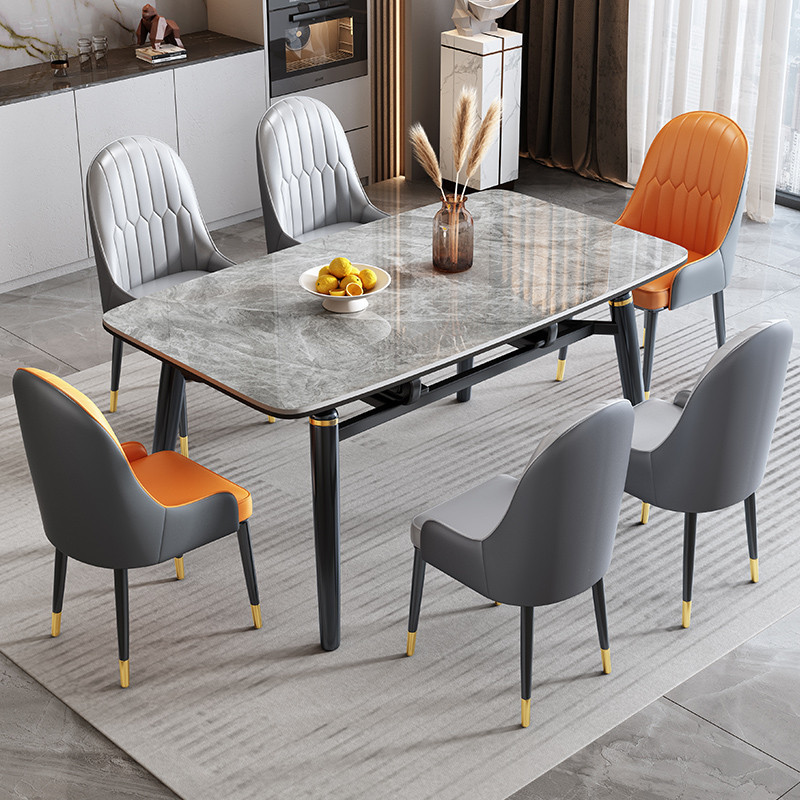 熱銷 轻奢岩板餐桌椅组合现代简约小户型家用伸缩折叠圆桌高端实木饭桌
