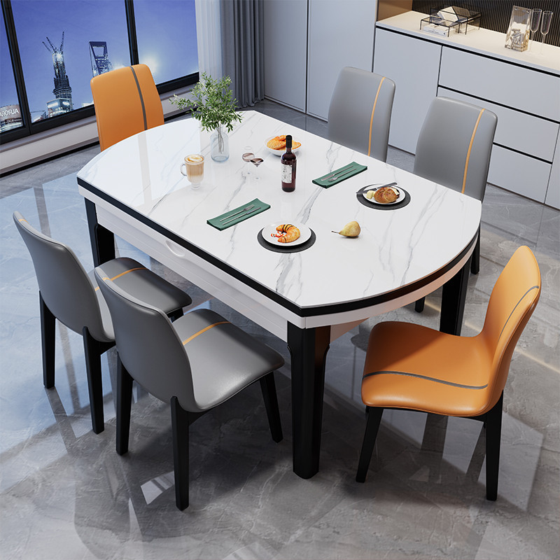 熱銷 岩板餐桌椅子组合现代简约可伸缩折叠方圆两用家用小户型实木饭桌