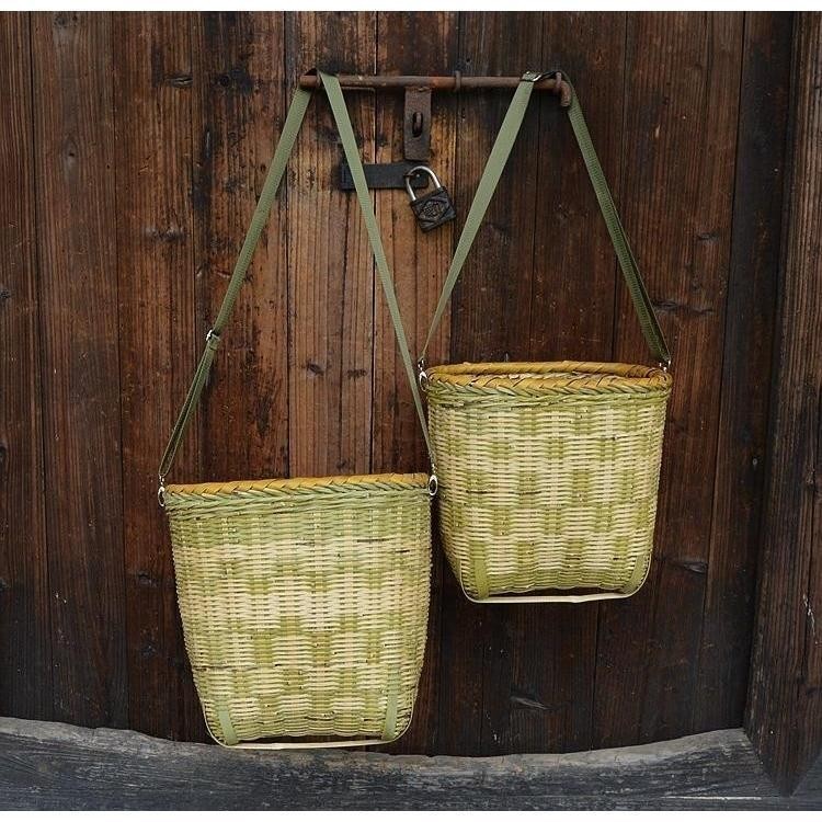3月樂購摘茶葉竹編背婁采簍神器的籃子背簍農用采茶竹簍斜挎采摘籃干活。