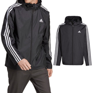 Adidas M 3S WB 男款 黑色 立領 基本款 防潑水 連帽 風衣 運動 外套 IB0381