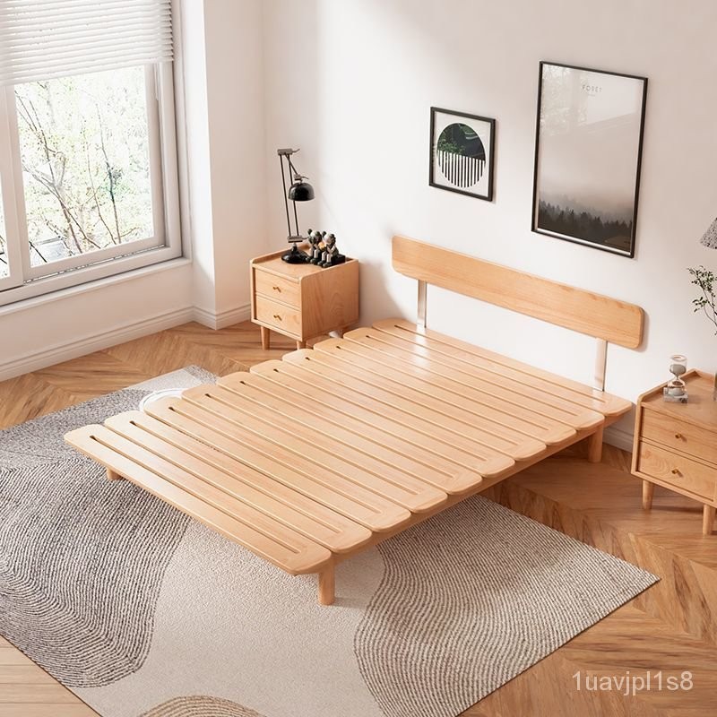 {保固~免稅}實木床現代簡約櫸木單人床日式小戶型省空間主臥床雙人床定製床架 TO2C
