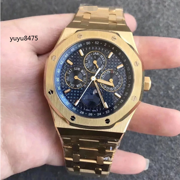 皇家橡樹系列26574BA 18k黃金萬年歷月相5134機芯實拍腕錶男士手錶男士腕錶自動上鏈機械手動上鏈休閒運動正式手錶