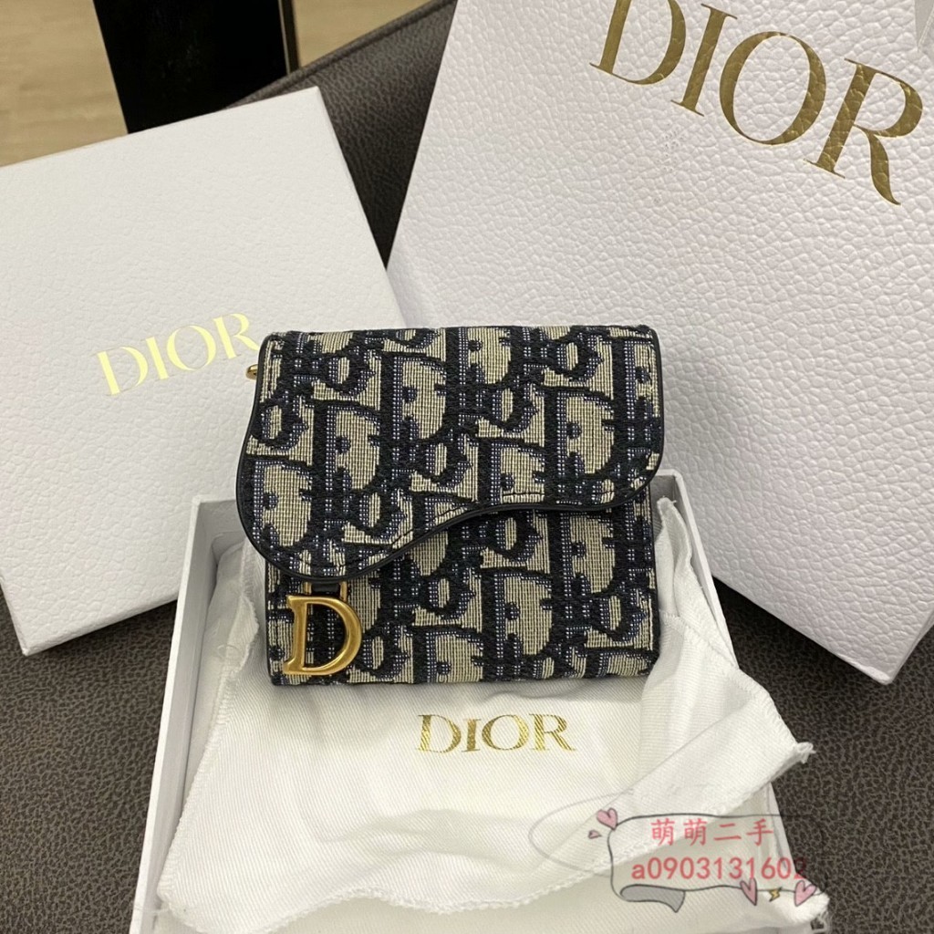 二手 Dior 迪奧 馬鞍 LOTUS 錢包 三折 短夾 牛皮 刺繡 女士錢包 零錢包S5652CTZQ_M928