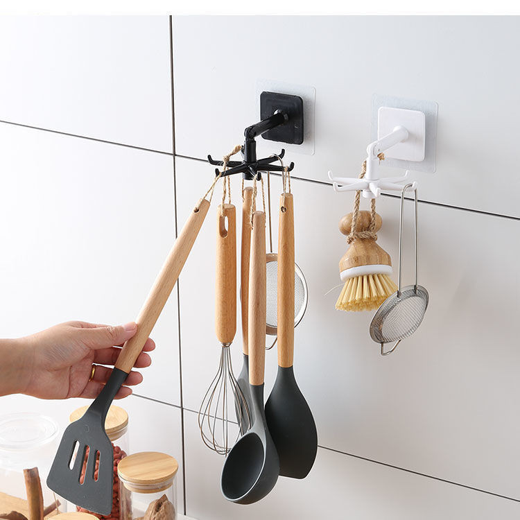 【台灣發售】廚房工具 創意多功能可旋轉掛鈎360度旋轉無痕粘鈎傢用免打孔廚房勺子6連鈎