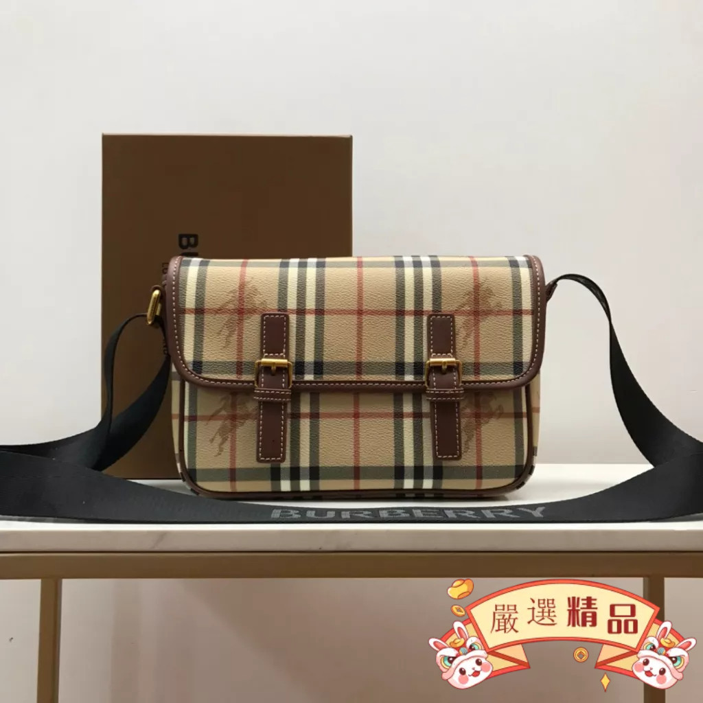 二手 BURBERRY（博柏利）Canvas格紋 經典Vintage戰馬郵差包 中古包