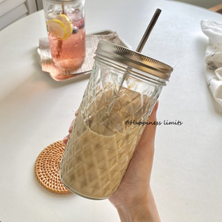 ZJ LIGHT*經典梅森杯菱形鉆石紋美式咖啡杯隨行冷萃杯玻璃水杯子#預購#開超取請聊聊我