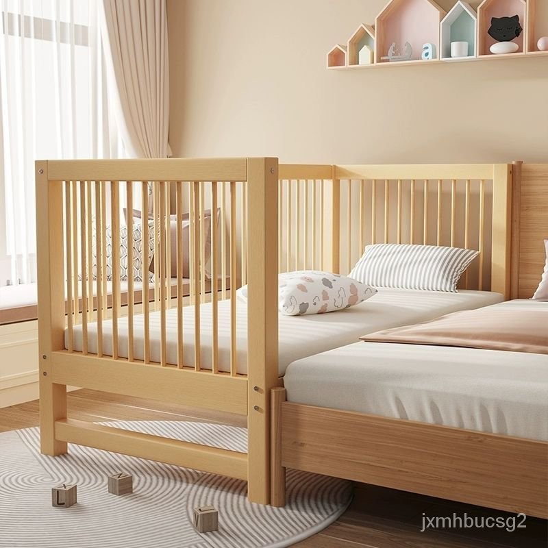 兒童拚接床 嬰兒床 床中床 小床 嬰兒床邊床 護欄床 嬰兒圍欄 嬰兒床圍 床圍 櫸木實木兒童床拚接床寶寶床邊床嬰兒小床加