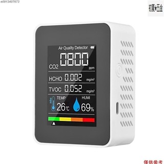 五合一氣體檢測儀 CO2/甲醛HCHO/TVOC/溫度/溼度 LCD數顯彩屏二氧化碳檢測儀 半導體傳感器（內置電池）白色