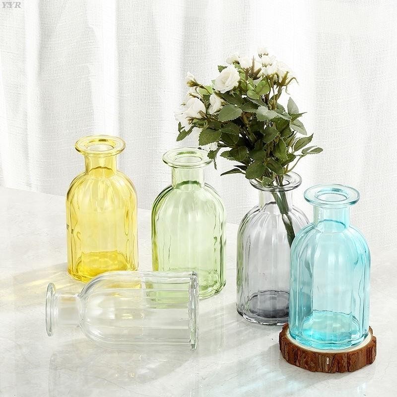 🎀家居優選🌈五彩創意玻璃多色小花瓶家用水培器皿迷你分裝瓶空瓶子藍色玻璃瓶