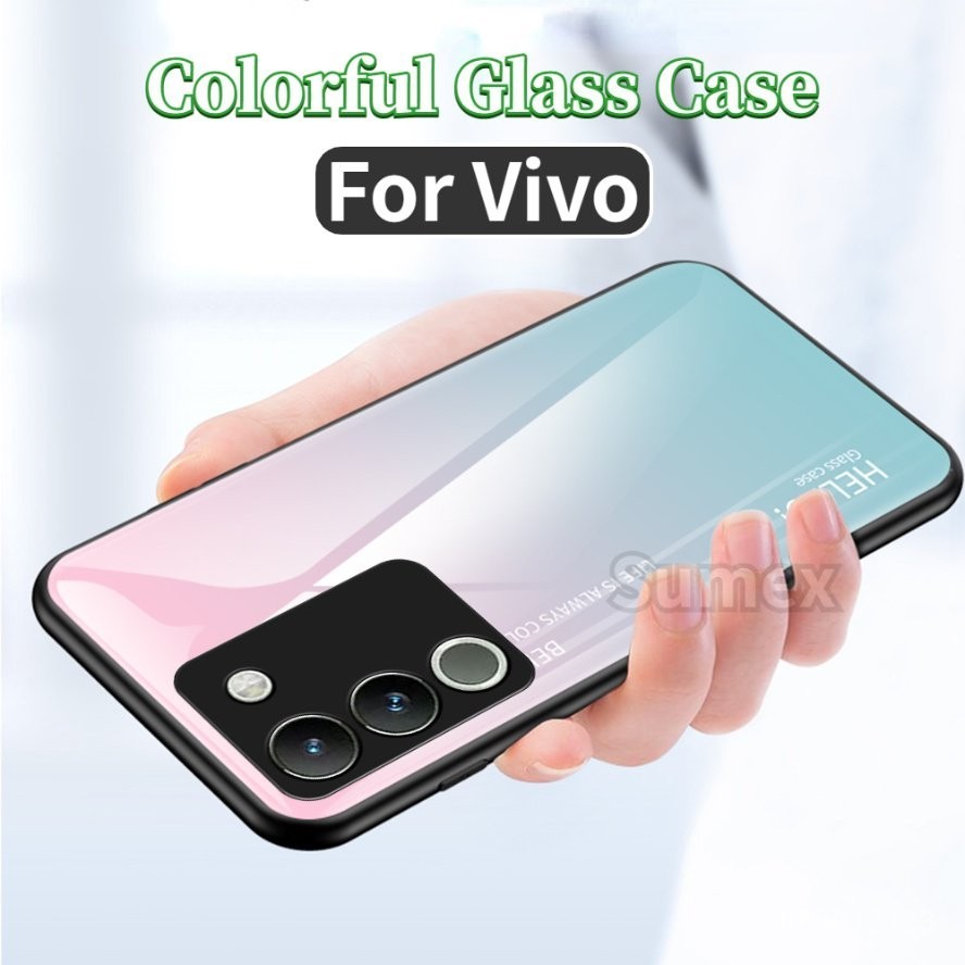 Vivo V2023 5G 防震鋼化玻璃硬殼 hp Vivov29 V2250 Vivov29e 後蓋耐用漸變情侶殼時尚