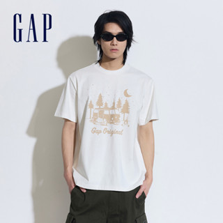 Gap 男裝 Logo純棉印花圓領短袖T恤 厚磅密織水洗棉系列-白色(877413)