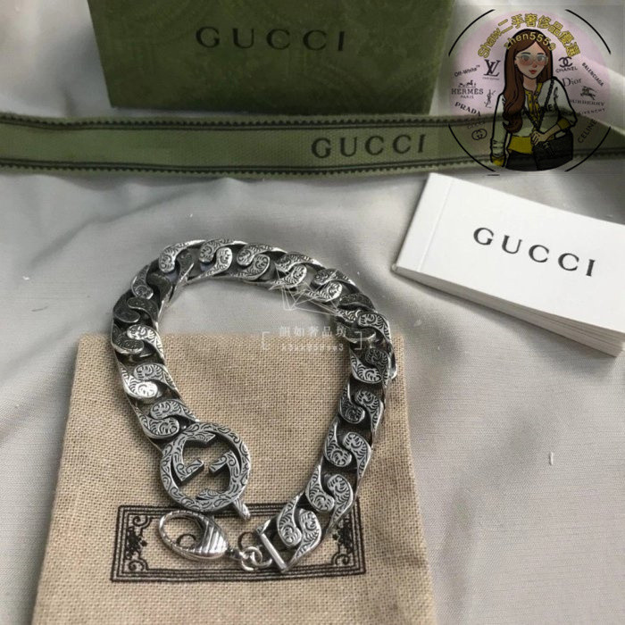 Shaw二手 GUCCI Interlocking 互扣式 純銀 手鍊 古巴 手鐲 手環 情侶 454285 現貨