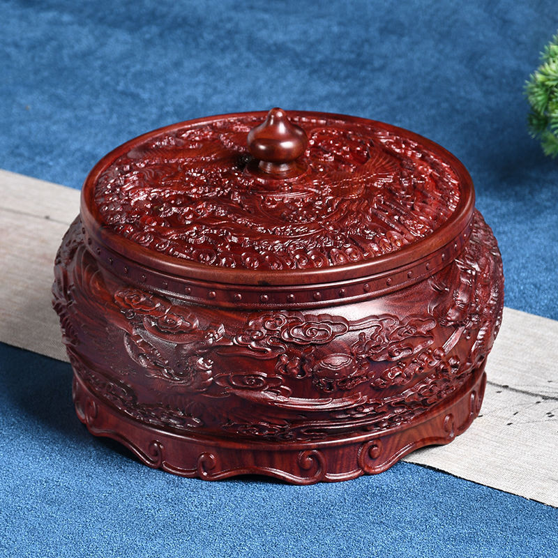 小葉紫檀茶葉罐紅木儲物罐整木制作龍鳳呈祥大號高檔紫檀木茶罐