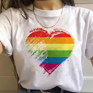 Rainbow Love Heart T Shirt 個性彩虹愛心女印花休閑百搭T恤