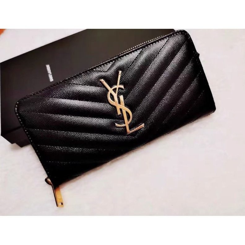 MS二手/YSL Monogram 經典 黑色 荔枝紋 拉鍊 長夾 錢包 卡夾 皮夾 女生錢夾 358094 現貨