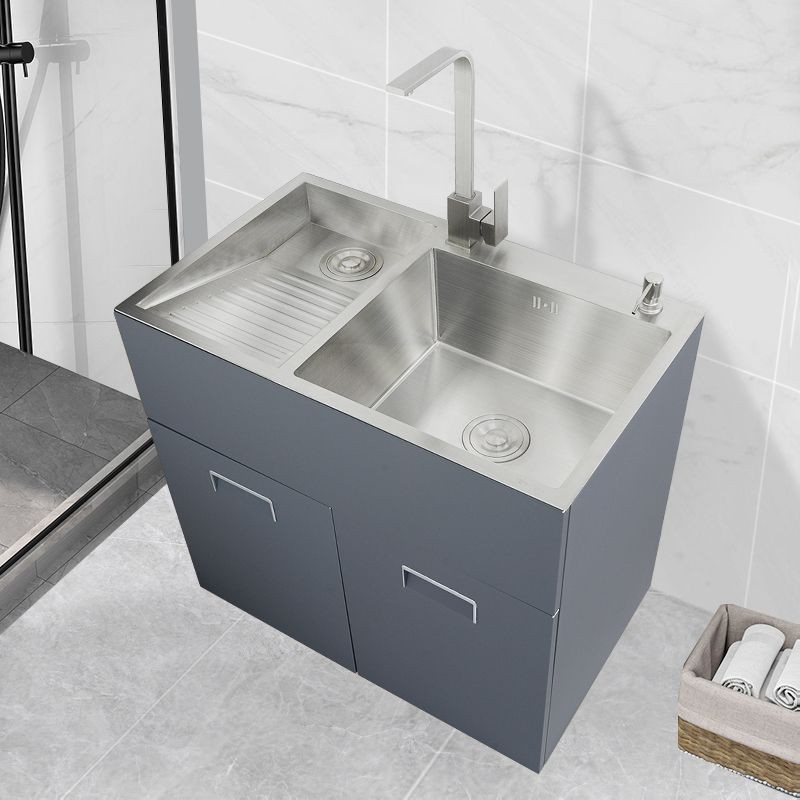 SUS304不銹鋼水槽櫃陽臺櫃帶搓衣闆洗衣池洗碗洗手盆落地式浴室櫃