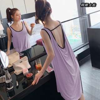 🔥韓潮大碼女裝🔥加大尺碼短袖睡裙居家服睡衣 寬鬆 150公斤內可穿 顯瘦 素色無袖大尺碼300斤睡裙女夏甜美#大尺碼