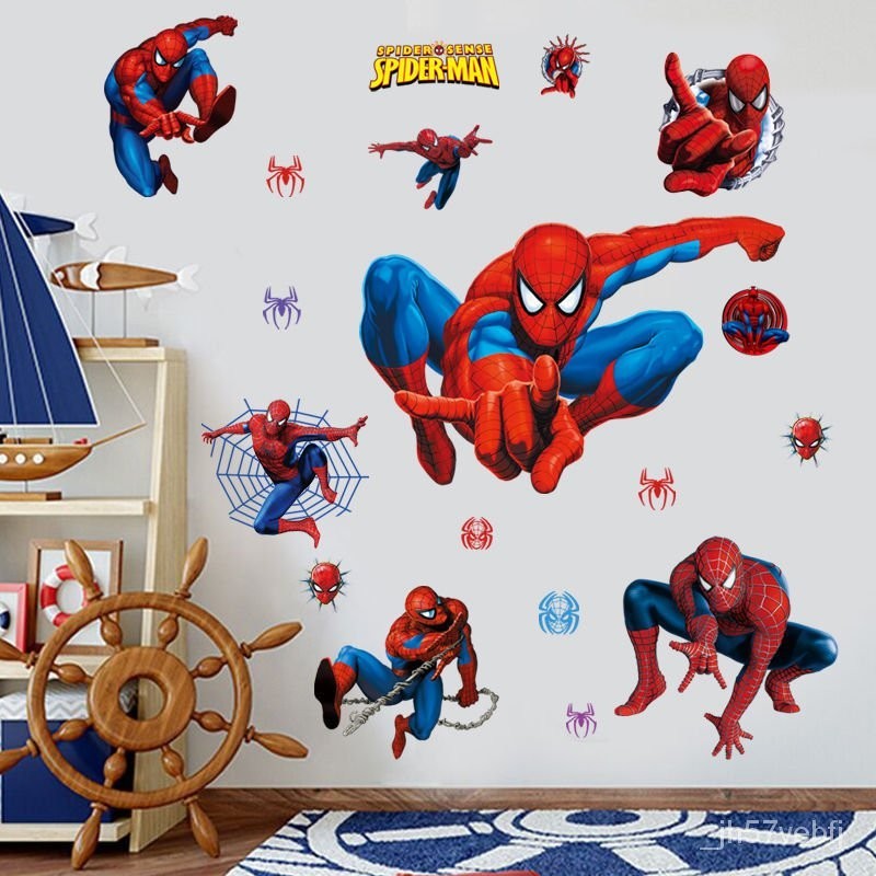 &gt;優質好物&lt;卡通仿真3D立體蜘蛛俠蝙蝠俠貼畵幼兒園男孩房間床頭背景裝飾墻貼