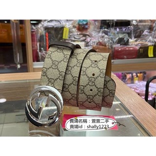 小曼店二手GUCCI 古馳 PVC 咖啡色雙G logo 銀色GG釦 皮帶腰帶 411924 現貨