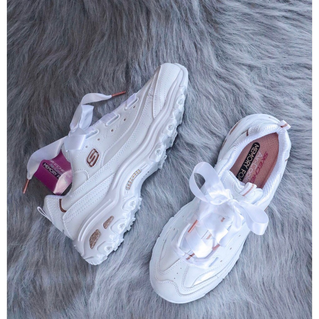 限時特惠 Skechers 斯凱奇女鞋 蝴蝶結絲帶 松糕厚底 老爹鞋熊貓鞋 女款小白鞋 11976-WGD