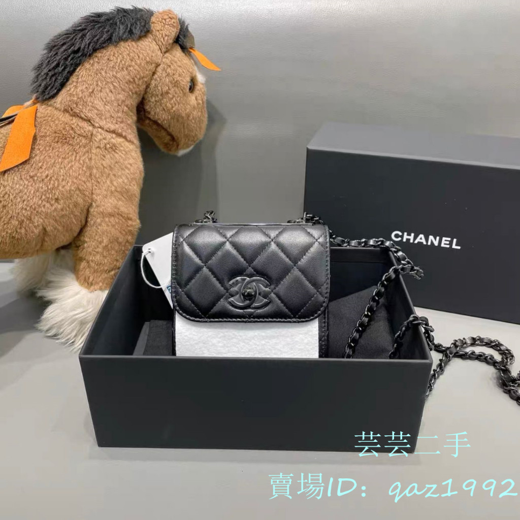 二手 Chanel 香奈兒 22B 新款 黑色 羊皮 MINI TRENDY 口蓋包 鏈條包 A81633