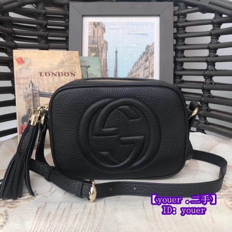 二手精品 GUCCI GG Soho Disco 肩背包 黑色 308364 流蘇 相機包 斜背包