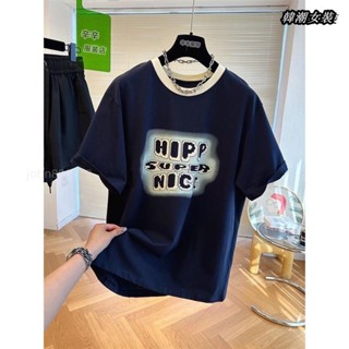 【大尺碼女裝M-5XL 40-150kg】大尺碼女裝300斤胖mm夏季新款寬鬆顯瘦短袖T恤女字母印花ins潮牌上衣