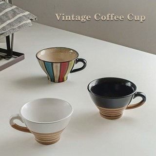 杯子水杯日式風陶瓷咖啡杯 創意復古咖啡拿鐵杯 條紋早餐杯子水杯陶瓷杯杯馬克杯陶瓷杯水杯水壺
