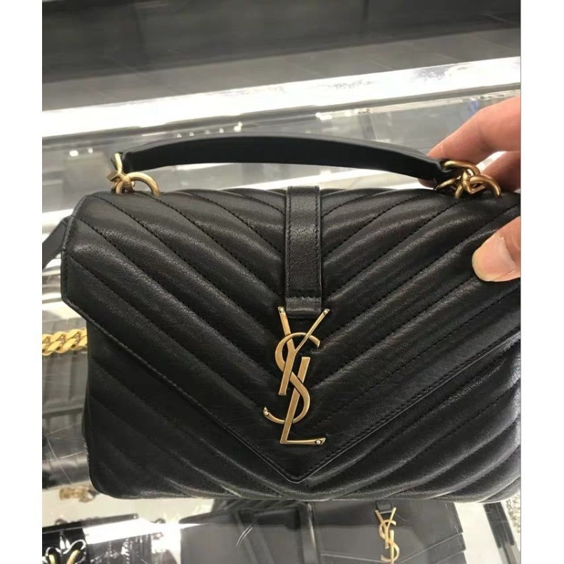 二手 YSL Saint Laurent College 黑色 復古金鍊 羊皮學院包 428056 正品