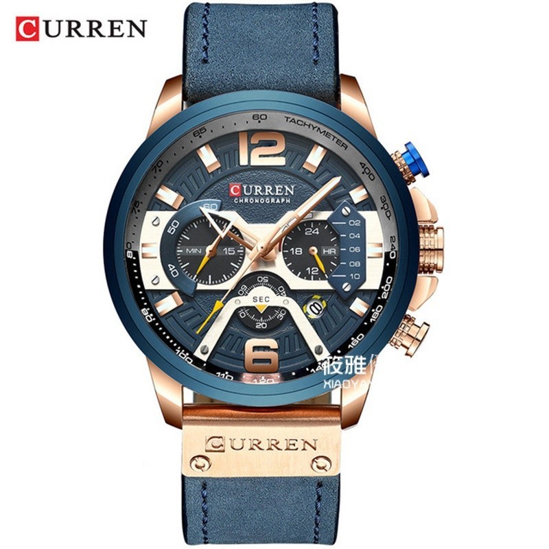 CURREN卡瑞恩8329潮流男士防水手錶六針多功能時尚大錶盤日厤腕錶
