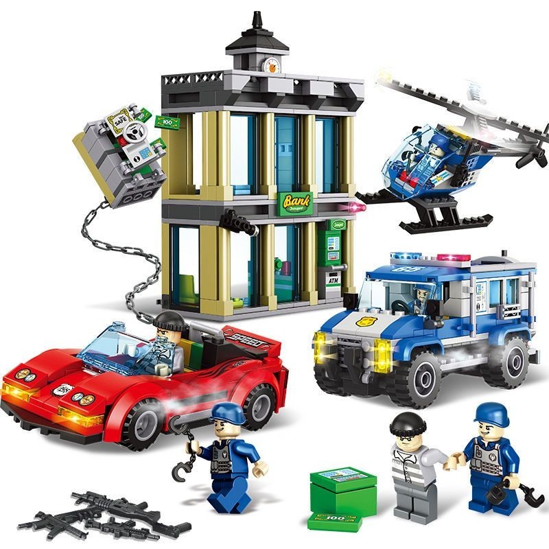 積木 玩具 兼容樂高 積木 城市警察直升機警車 10659推土機搶銀行拼裝男孩玩具