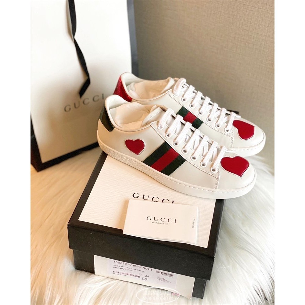 二手精品 GUCCI 18SS SNEAKER刺繡愛心男女同款 情侶休閑 運動板鞋 小白鞋