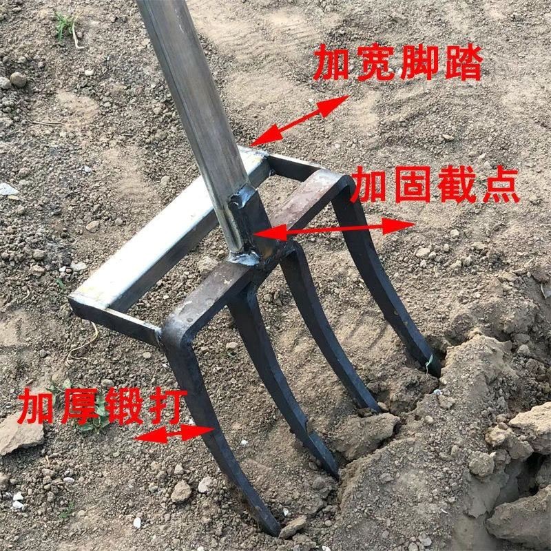 翻土神器松土叉子農用挖蔥挖姜挖蒜工具四齒錳鋼一體開荒翻土省力